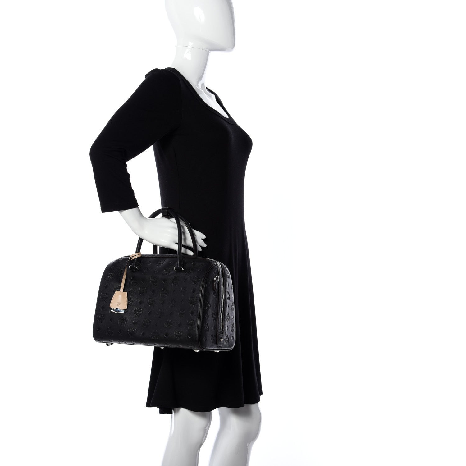 MCM Calfskin Ottomar Monogram Essential Boston Bag Black 2 of 11