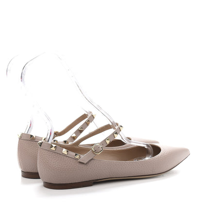 Valentino Garavani Pebbled Calfskin Rockstud Ankle Strap Ballerina Flats 39.5 Poudre 4 of 8