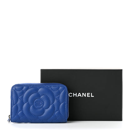 Chanel Caviar Camellia Embossed Zip Coin Purse Blue 8 of 8
