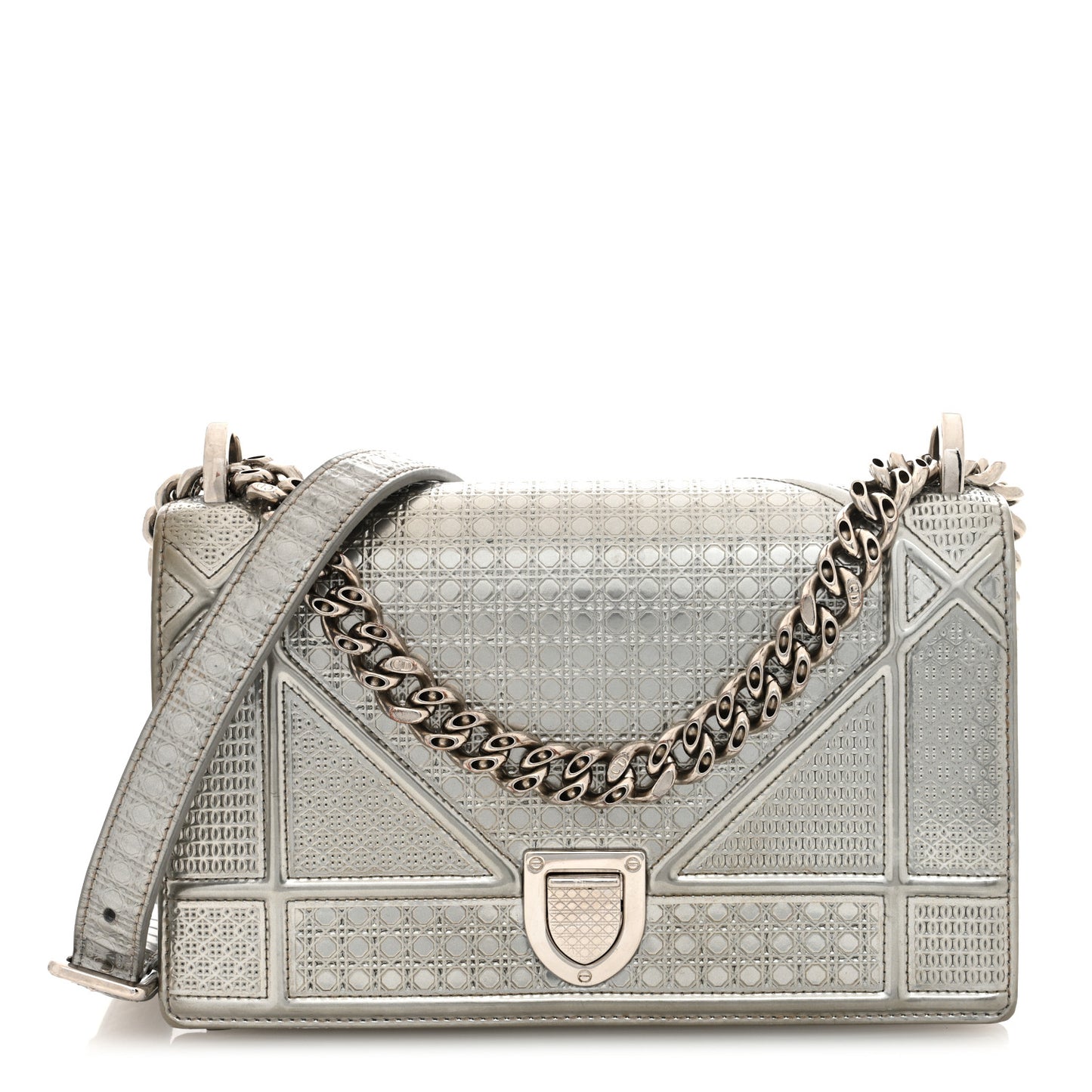 Metallic Patent Micro-Cannage Small Diorama Flap Bag Silver