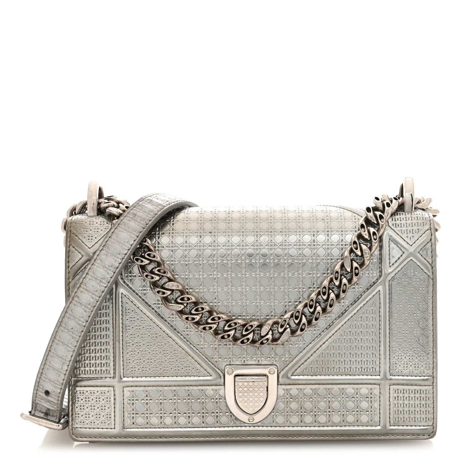 Christian Dior Metallic Patent Micro-Cannage Small Diorama Flap Bag Silver 1 of 10