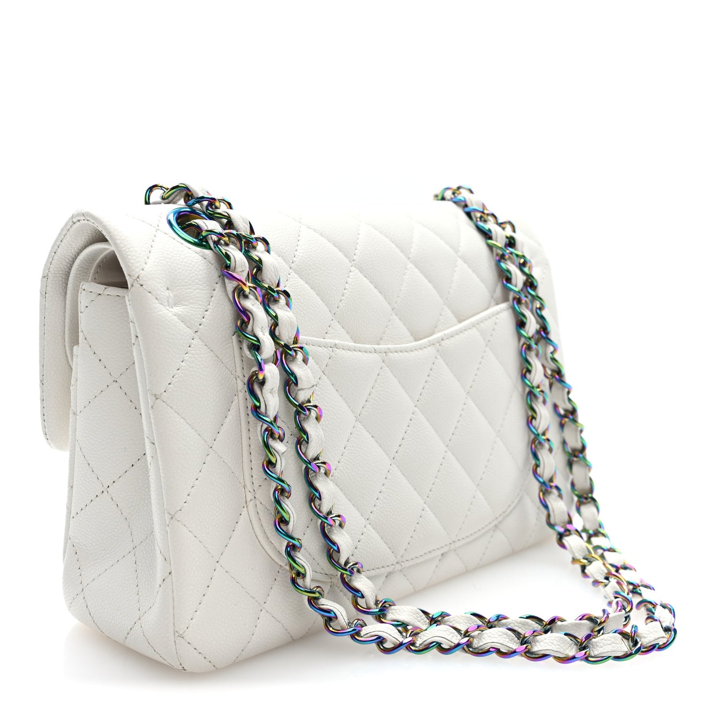 Caviar Quilted Rainbow CC Small Double Flap White