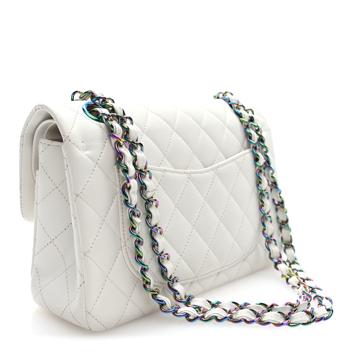 Chanel Caviar Quilted Rainbow CC Small Double Flap White 3 of 10