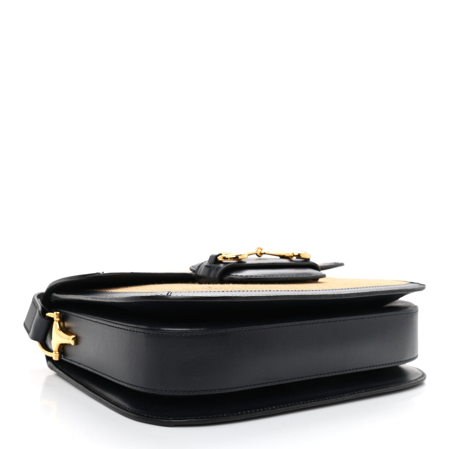 Gucci Vintage Rice Canvas Plutone Calfskin Horsebit 1955 Shoulder Bag Beige Black 4 of 9