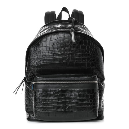Saint Laurent Calfskin Crocodile Embossed City Backpack Black 1 of 4