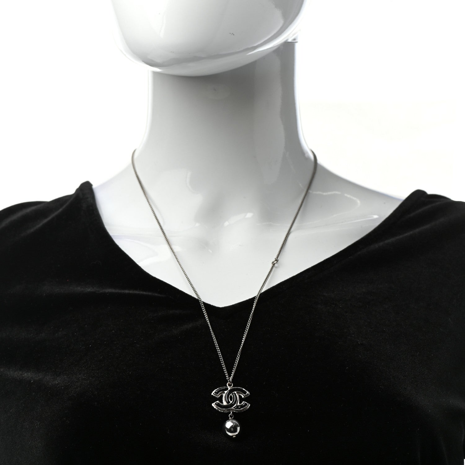 Chanel Pearl CC Drop Necklace Silver Black 2 of 5