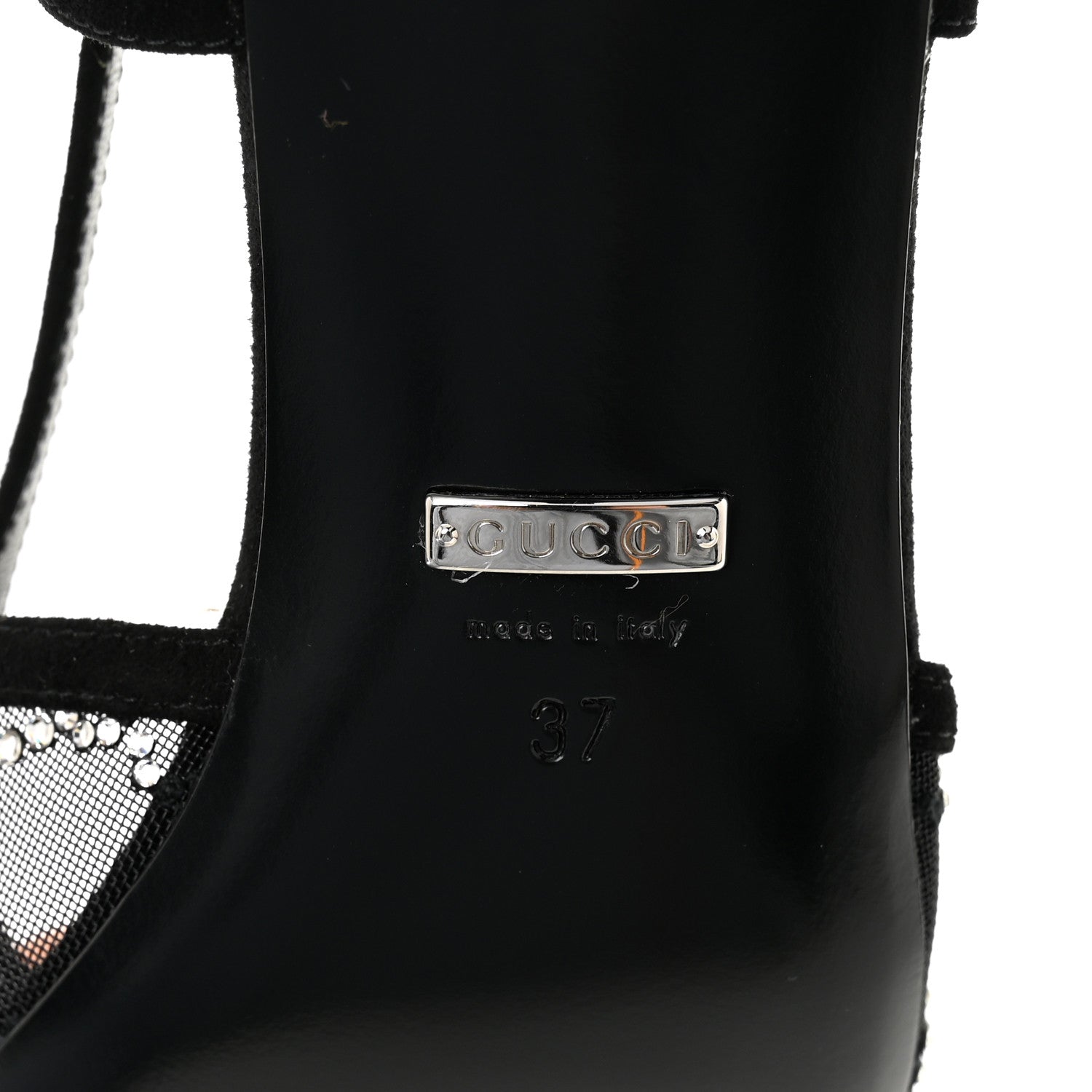 Gucci Tela Retino Kid Scamosciato Crystal GG Monogram Square G 35mm Slingback Pumps 37 Black 8 of 9