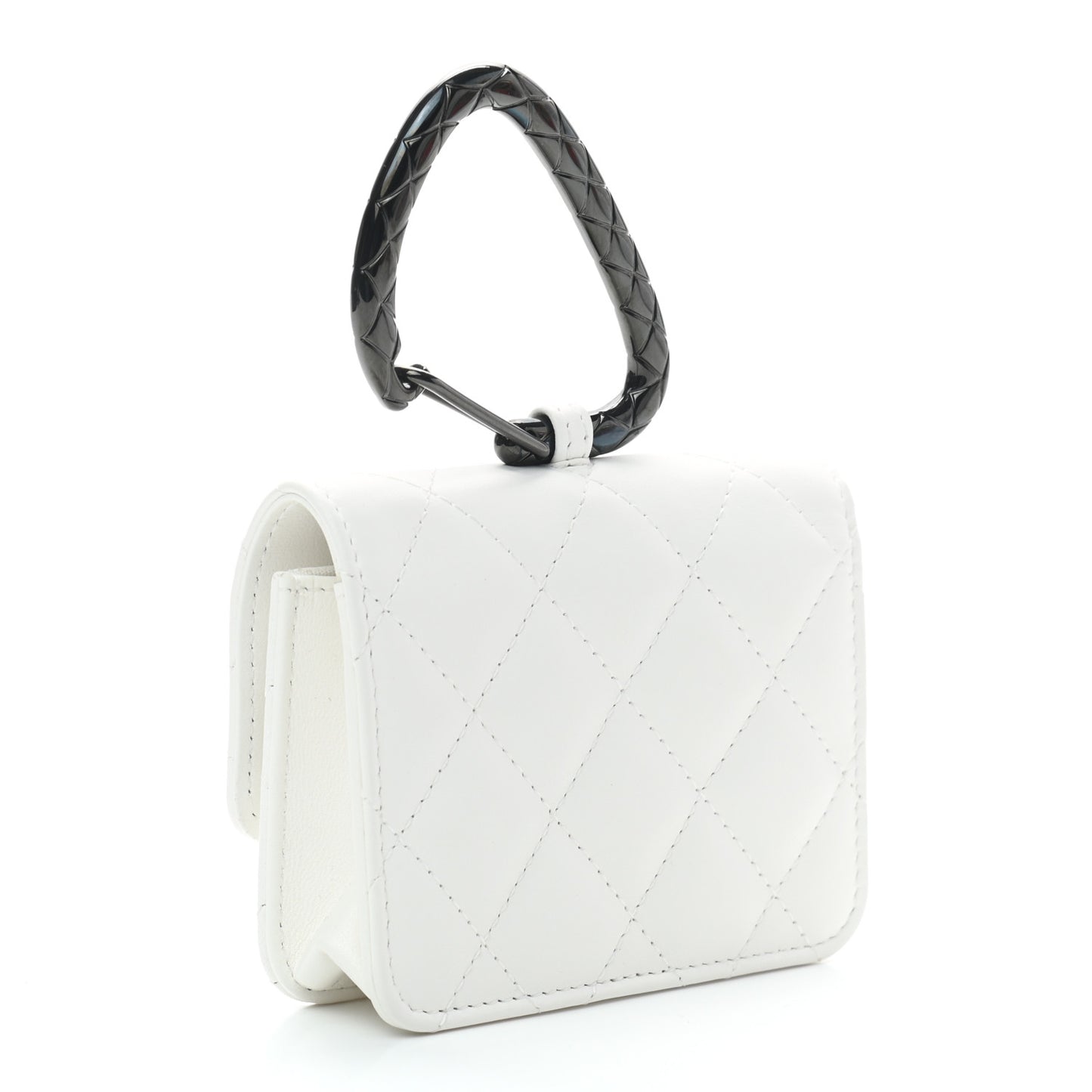 Lambskin Quilted CC Hook Card Holder White