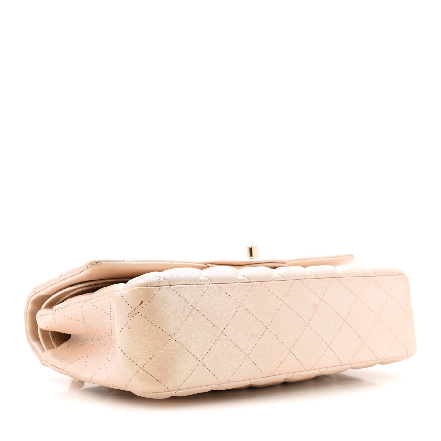 Iridescent Lambskin Quilted Medium Double Flap Beige