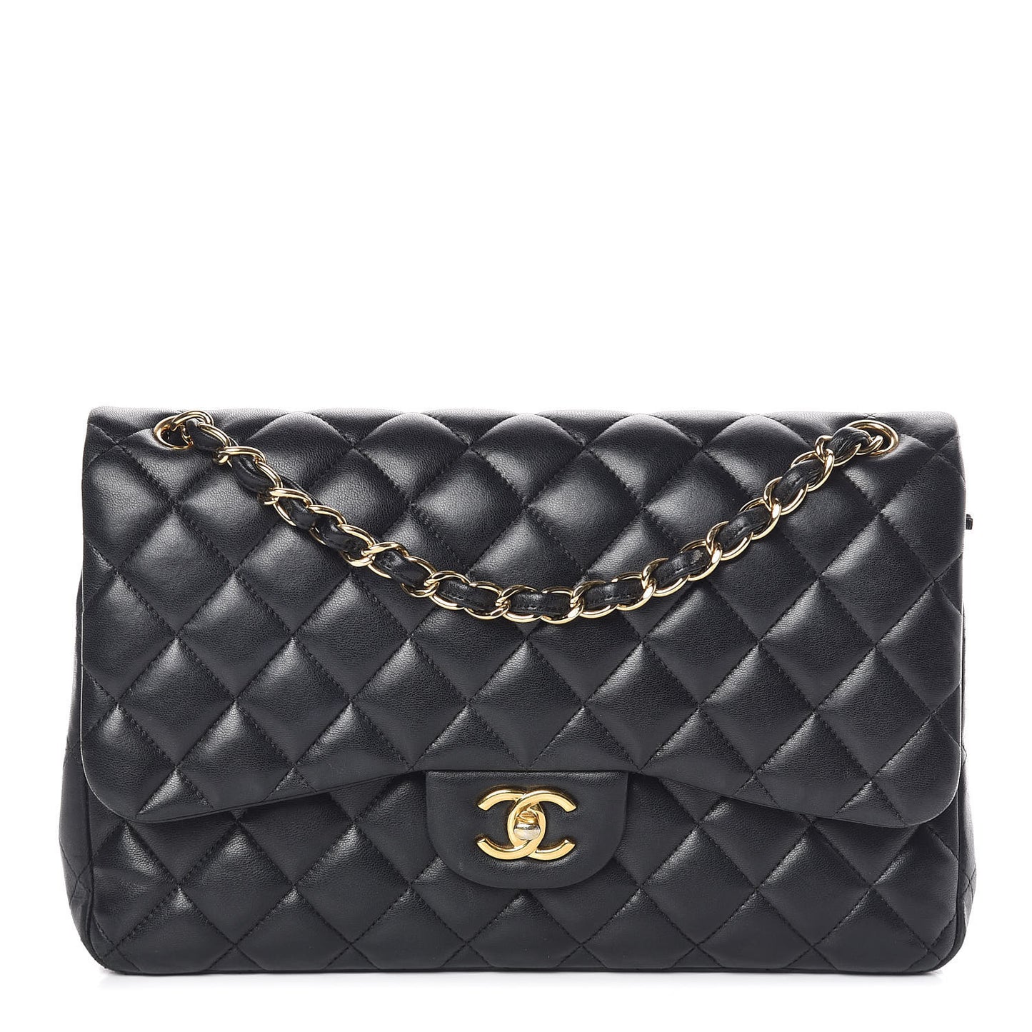 Lambskin Quilted Jumbo Double Flap Black