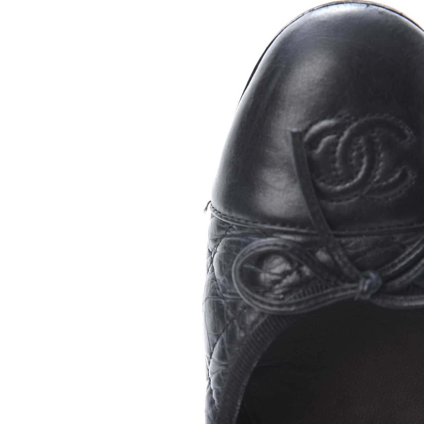 Aged Calfskin Quilted CC Cap Toe Ballerina Flats 37.5 Black