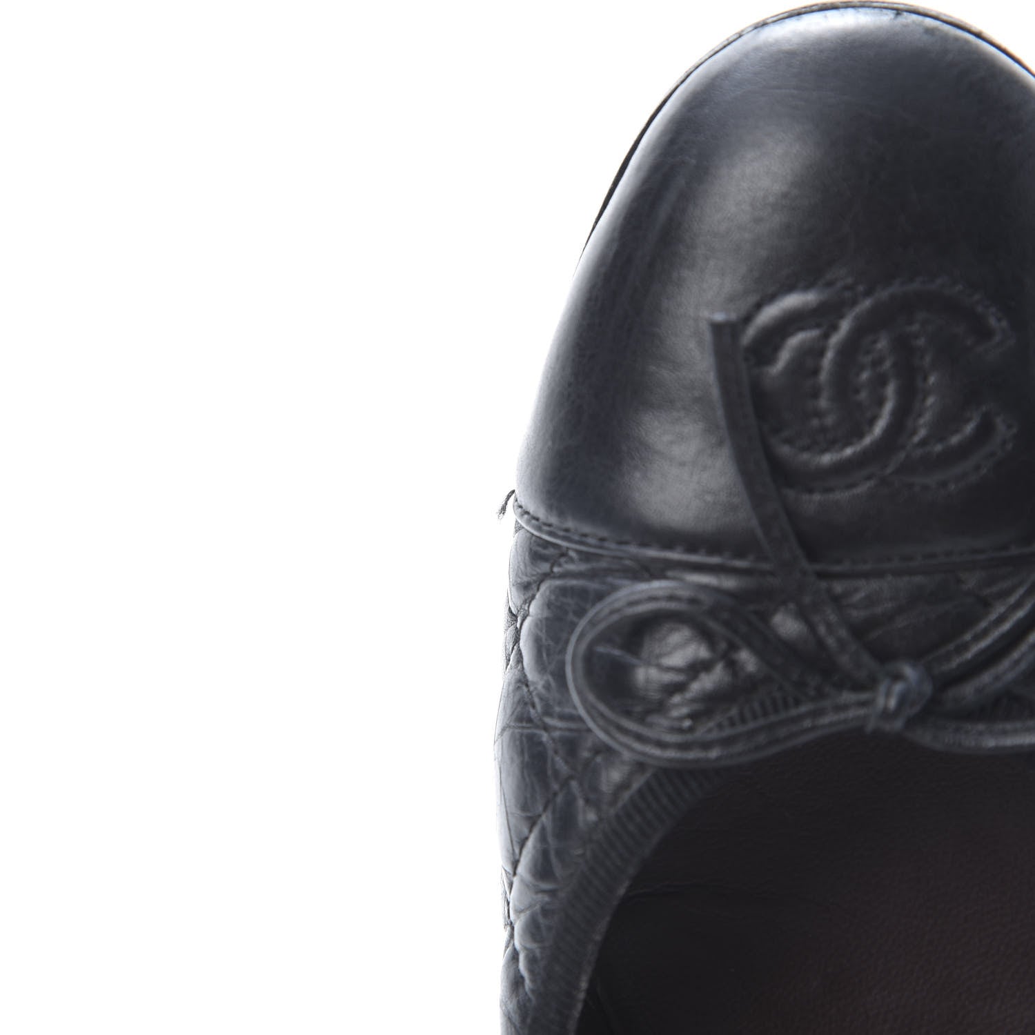 Chanel Aged Calfskin Quilted CC Cap Toe Ballerina Flats 37.5 Black 13 of 13