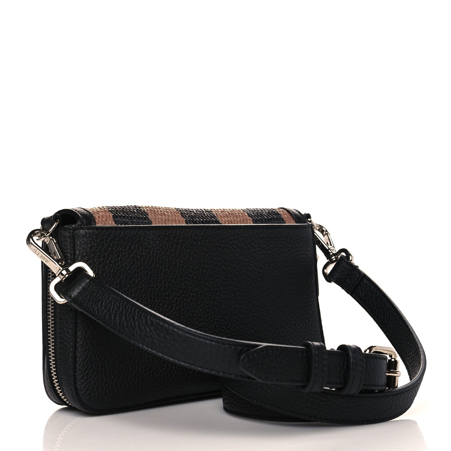 Fendi Raffia Calfskin Romano Pequin Mini Expandable Flap Bag Brown Black 2 of 9