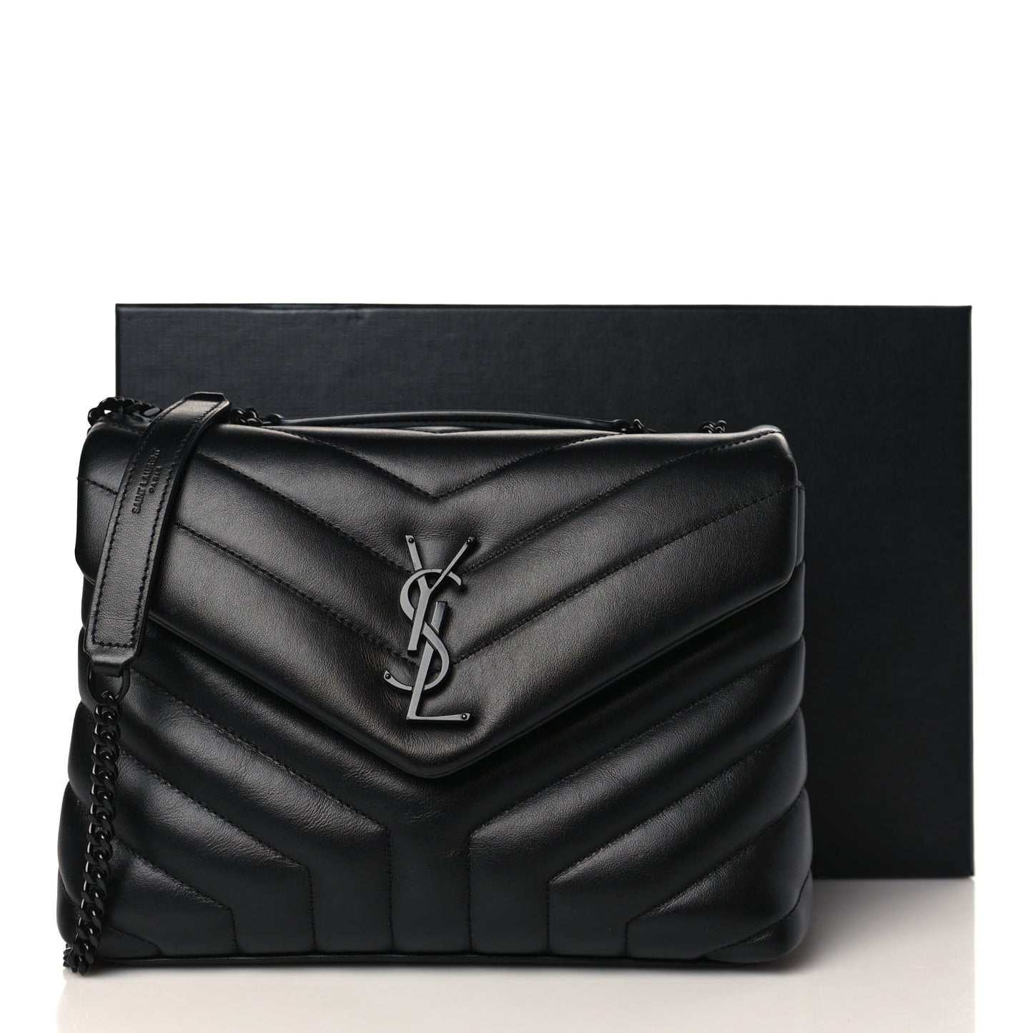 Calfskin Y Quilted Monogram Monochrome Small Loulou Chain Satchel Black