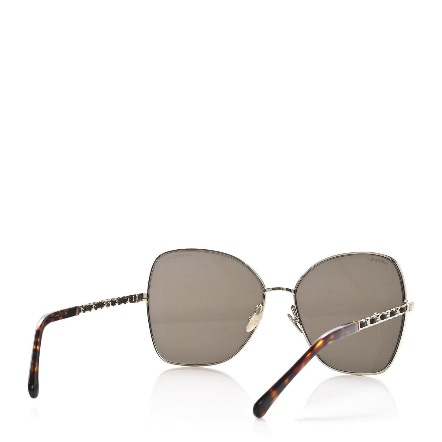 Metal Calfskin Butterfly Pearl Chain Sunglasses 4274Q Gold Black