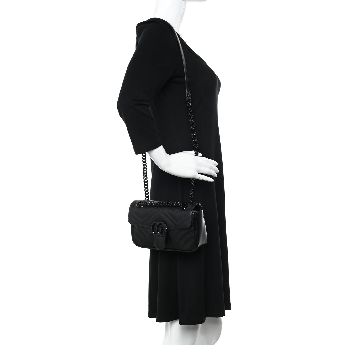 Calfskin Matelasse Monochrome Mini GG Marmont Shoulder Bag Black