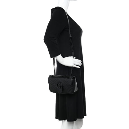 Gucci Calfskin Matelasse Monochrome Mini GG Marmont Shoulder Bag Black 2 of 11