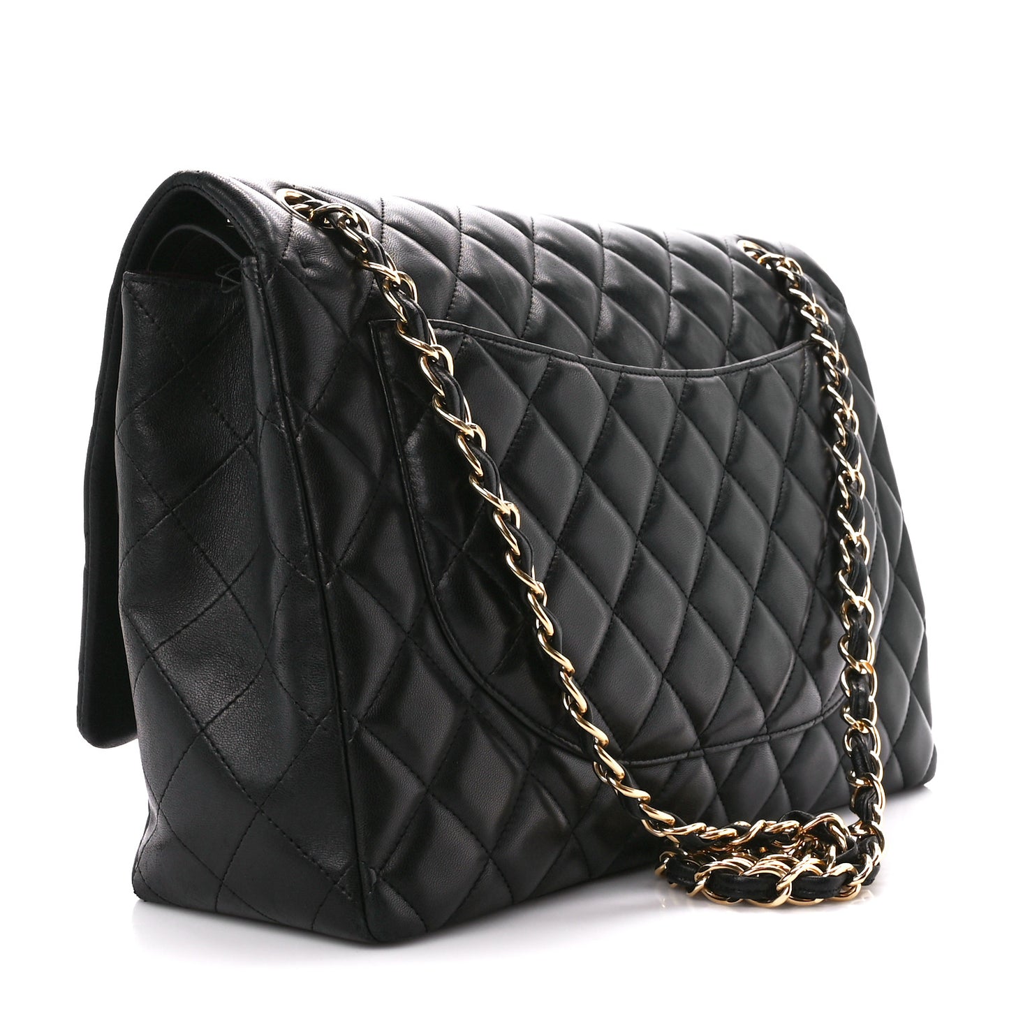 Lambskin Quilted Maxi Double Flap Black