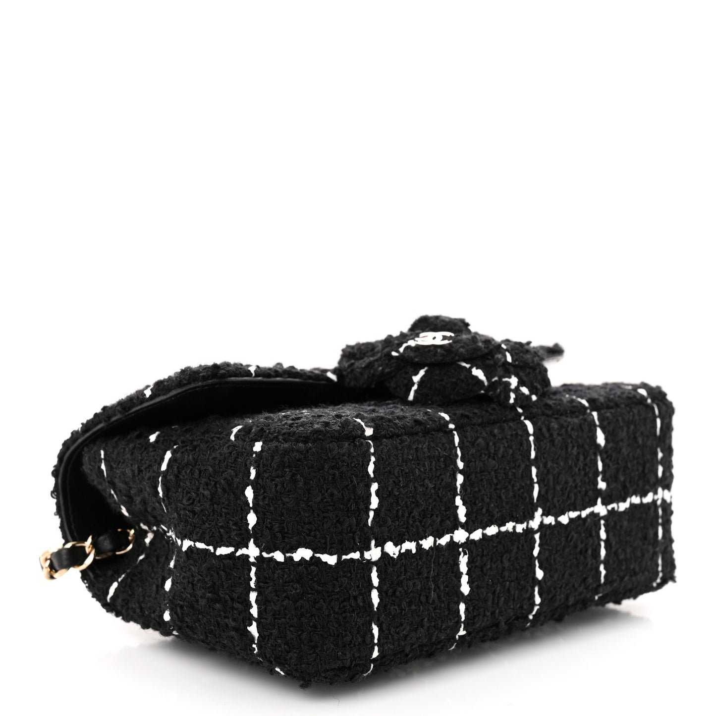 Tweed Quilted Mini Rectangular Camellia Flap Black White