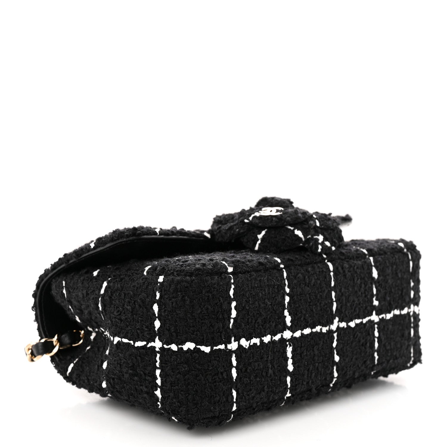 Chanel Tweed Quilted Mini Rectangular Camellia Flap Black White 4 of 11