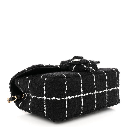 Chanel Tweed Quilted Mini Rectangular Camellia Flap Black White 4 of 11