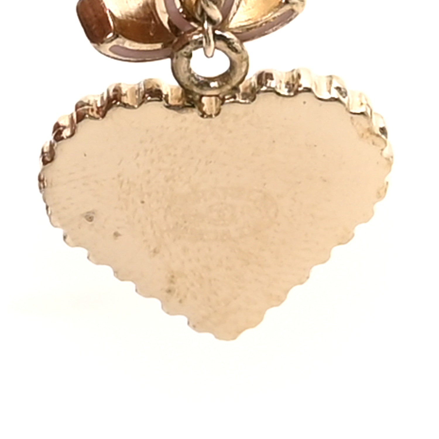 Chanel Enamel Valentine CC Heart Drop Earrings Pink Gold 9 of 10
