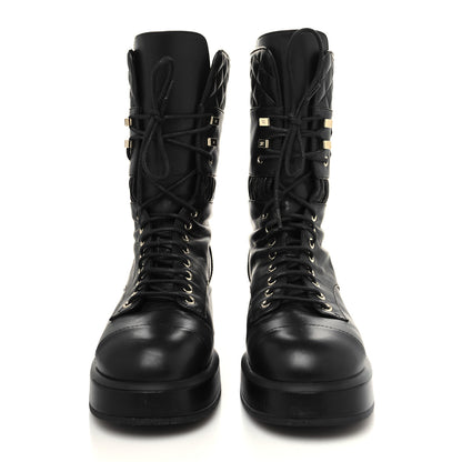 Chanel Lambskin Quilted Lace Up Combat Boots 39 Black 2 of 8