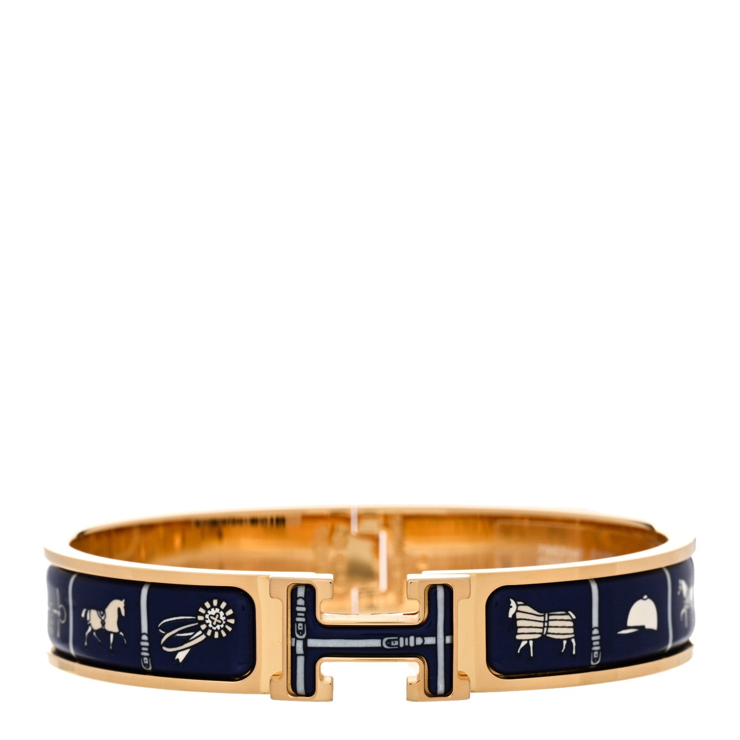 Hermes Enamel Printed Narrow Couvertures et Tenues de Jour PM Beige Blue 1 of 5