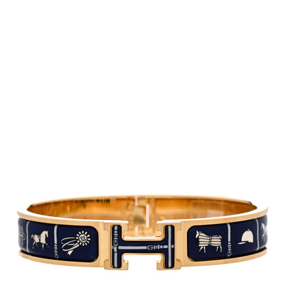 Hermes Enamel Printed Narrow Couvertures et Tenues de Jour PM Beige Blue 1 of 5