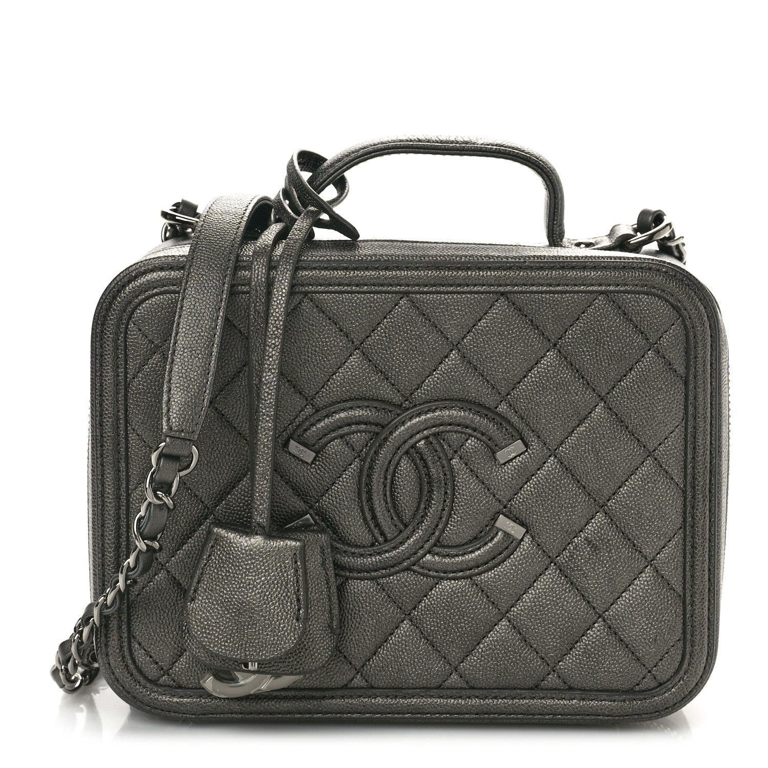 Chanel Metallic Caviar Quilted Medium CC Filigree Vanity Case Dark Silver 1 of 11