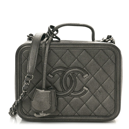 Chanel Metallic Caviar Quilted Medium CC Filigree Vanity Case Dark Silver 1 of 11