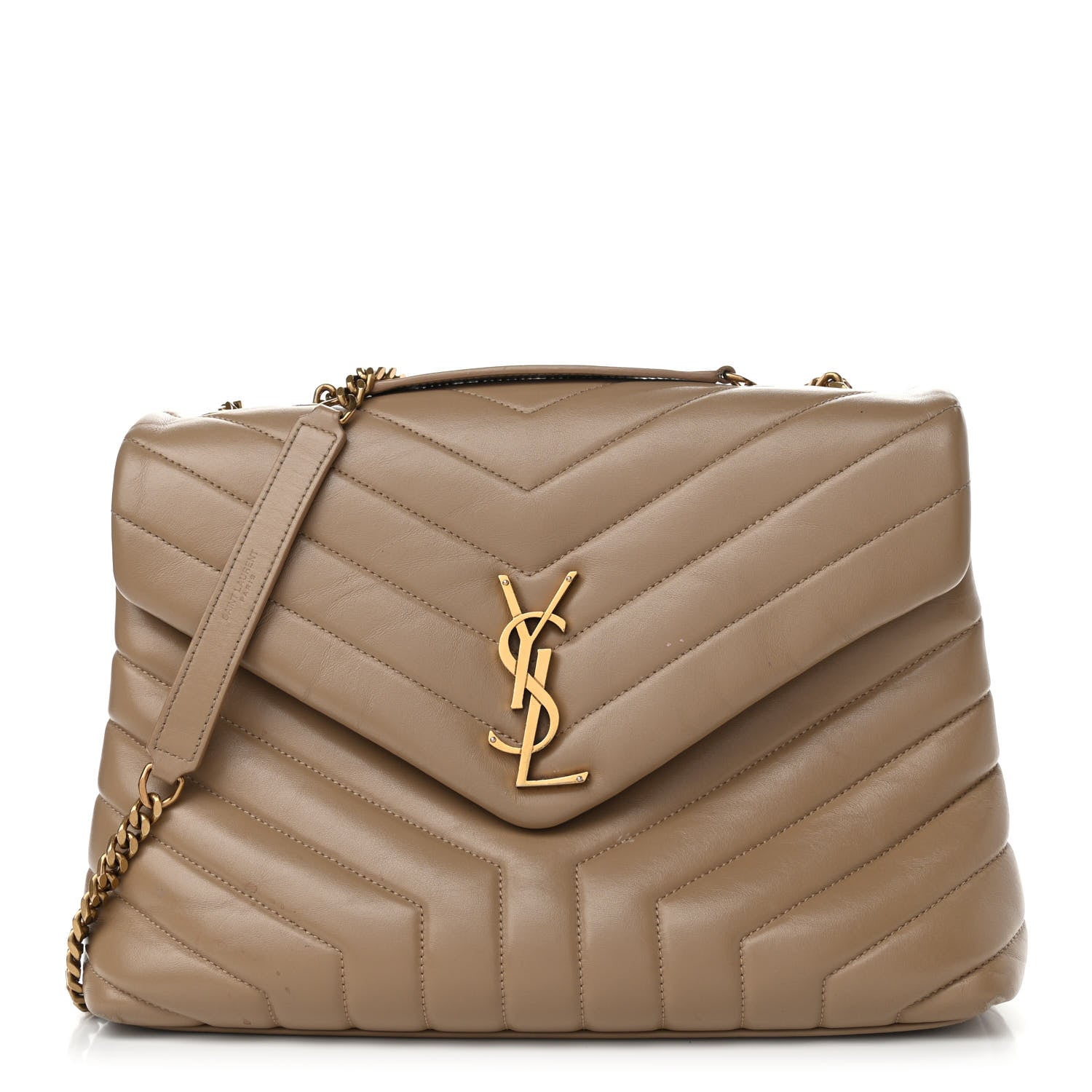 Saint Laurent Calfskin Y Quilted Monogram Medium Loulou Chain Satchel Dark Latte 1 of 12