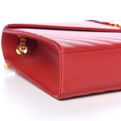 Saint Laurent Grain De Poudre Matelasse Chevron Large Monogram Satchel New Red 9 of 10