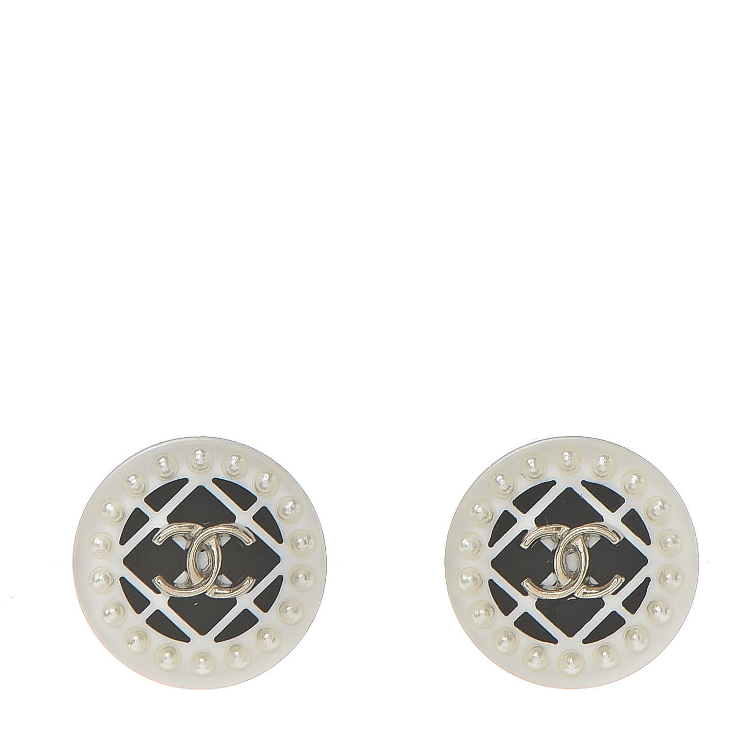 Chanel Resin Pearl CC Earrings White Black 1 of 5