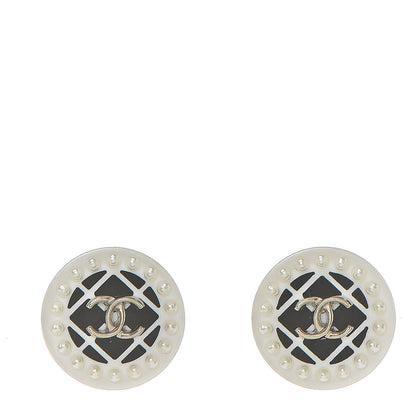 Chanel Resin Pearl CC Earrings White Black 1 of 5