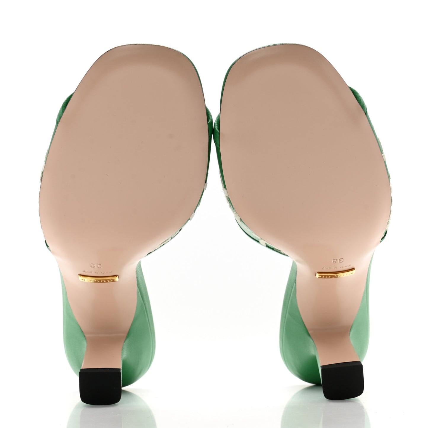 X ADIDAS Nappa Charlotte Suede Monogram Jumbo GG Trefoil 75mm Slide Sandals 38 New Shamarock Ivoire