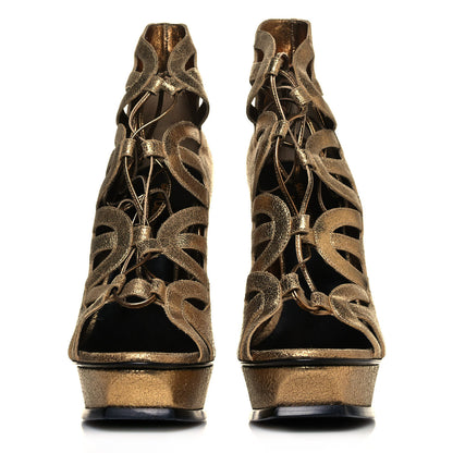 Saint Laurent Metallic Calfskin Tribute 16 Lace Up Platform Sandals 40.5 Gold 2 of 7
