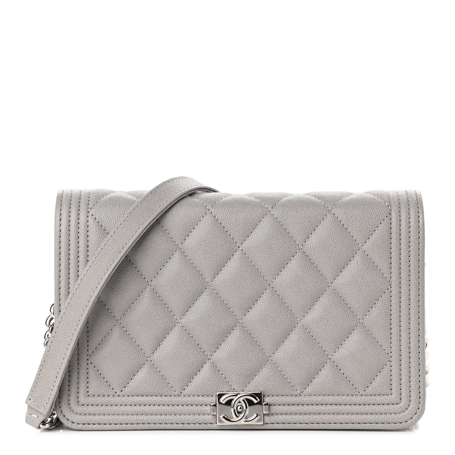 Caviar Quilted Boy Wallet On Chain WOC Grey