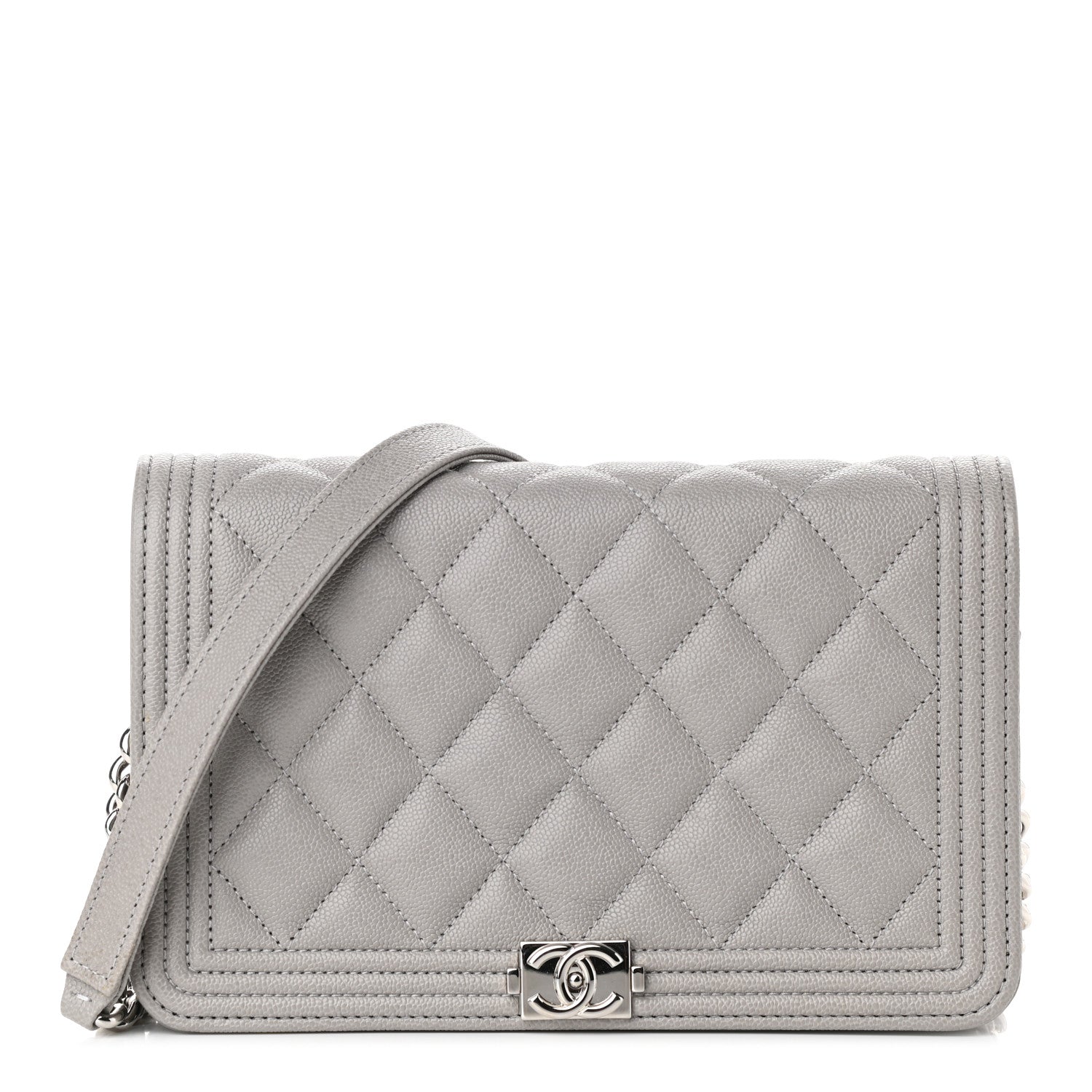 Chanel Caviar Quilted Boy Wallet On Chain WOC Grey 1 of 10