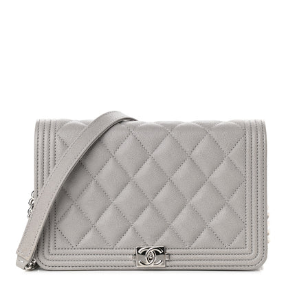 Chanel Caviar Quilted Boy Wallet On Chain WOC Grey 1 of 10