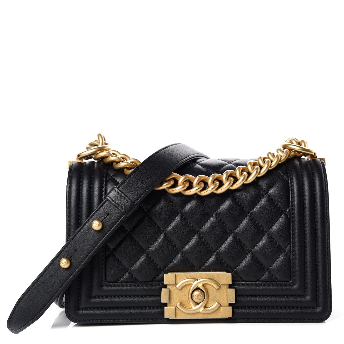 Calfskin Quilted Small Boy Flap Black