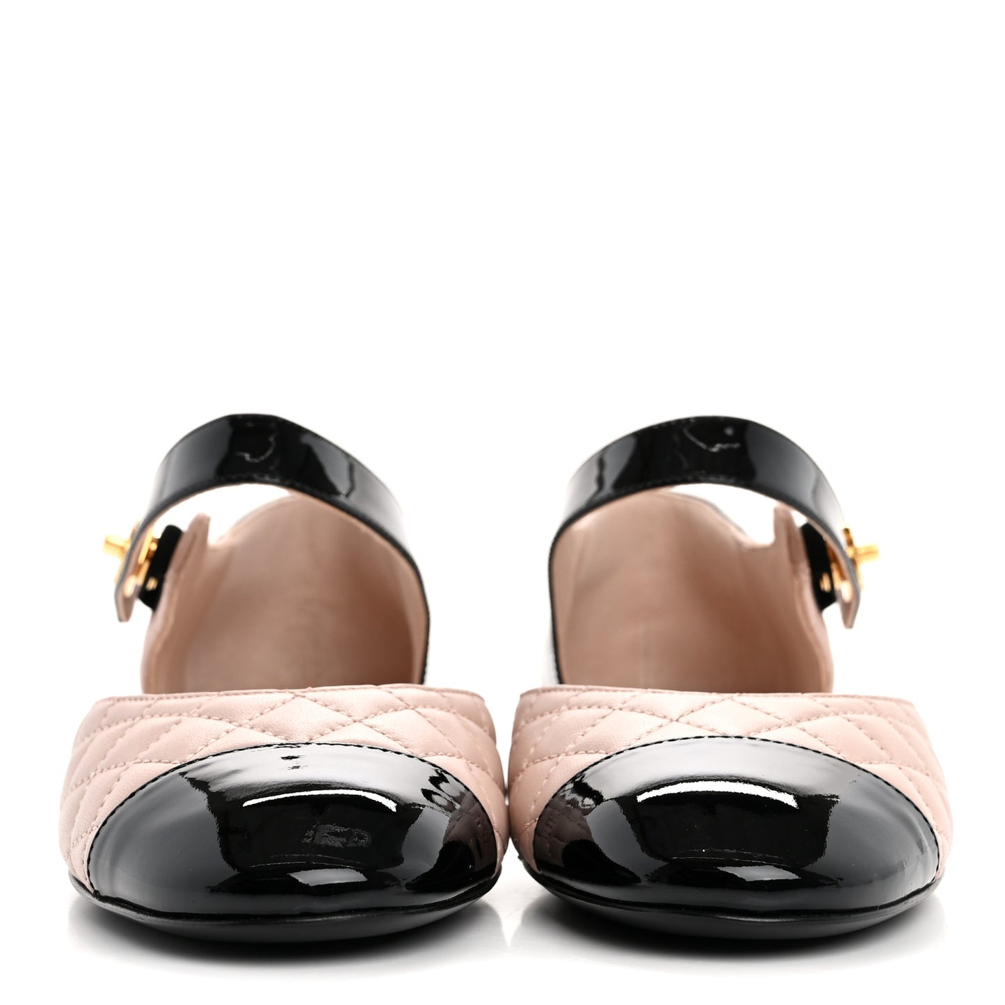 Patent Lambskin Quilted Cap Toe Ballerina Flats 38.5 Beige Black