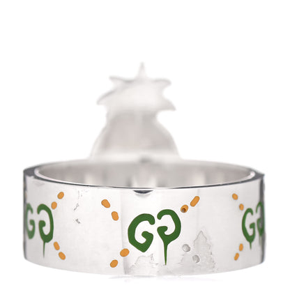 Gucci Sterling Silver Enamel GucciGhost Pineapple Ring 65 11 4 of 5