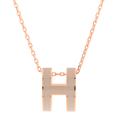Hermes Lacquered Rose Gold Pop H Pendant Necklace Marron Glace 4 of 7