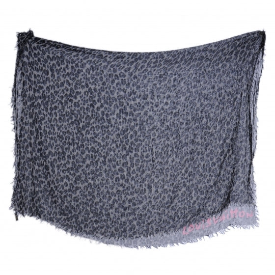 Louis Vuitton Cashmere Silk Leopard Stole Blue 2 of 6