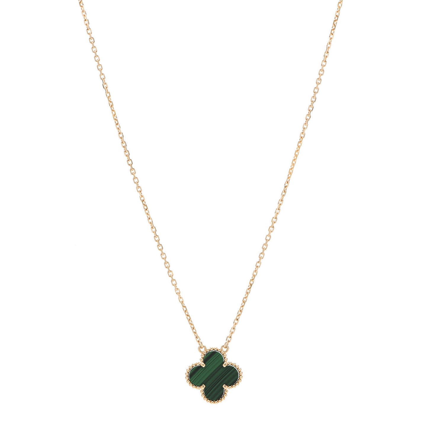 18K Yellow Gold Malachite Vintage Alhambra Pendant Necklace