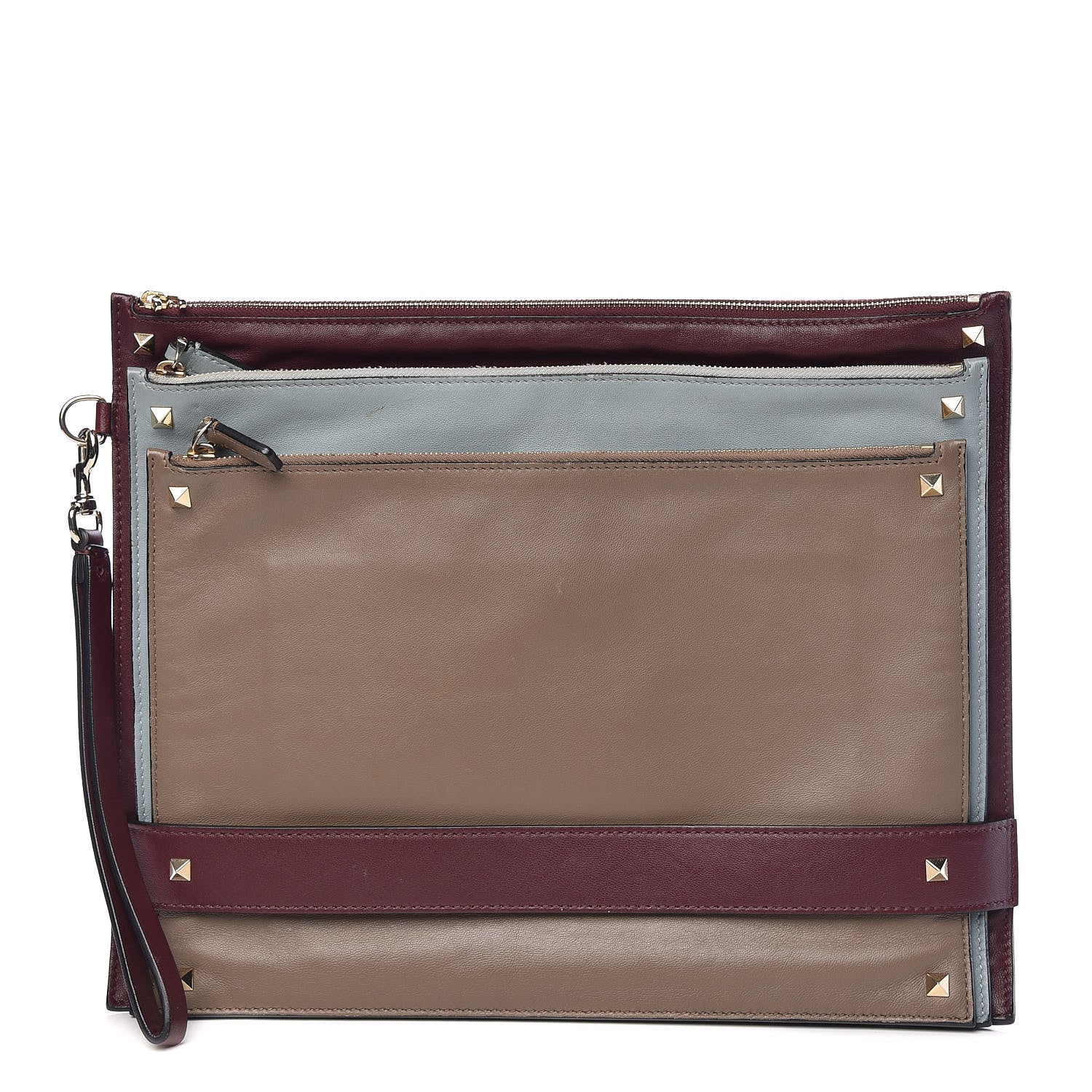 Valentino Garavani Vitello Rockstud Triple Zip Wristlet Pouch Multicolor 1 of 17