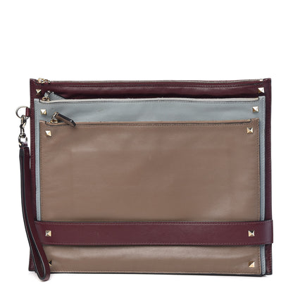 Valentino Garavani Vitello Rockstud Triple Zip Wristlet Pouch Multicolor 1 of 17
