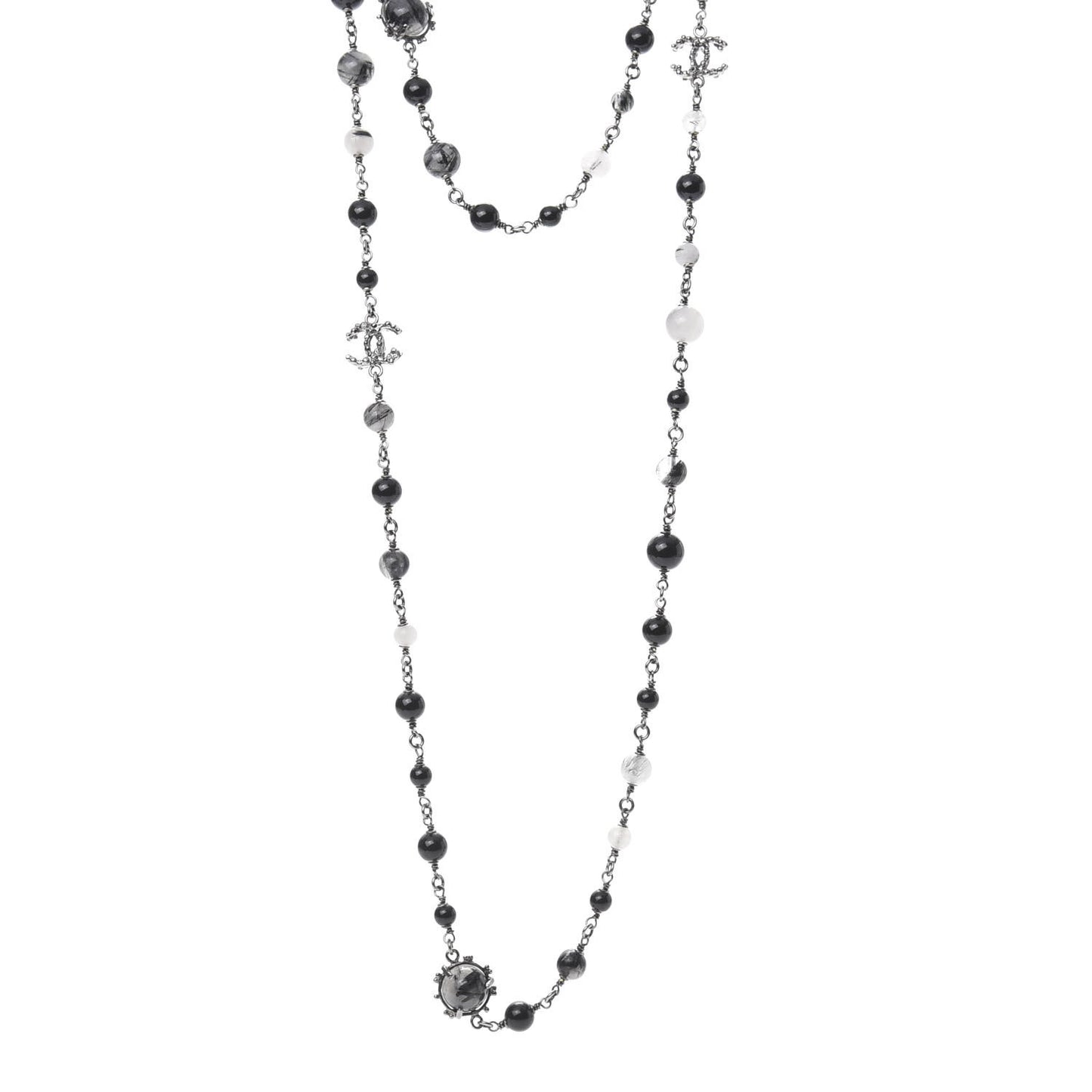 Ruthenium Pearl Bead CC Long Necklace Black