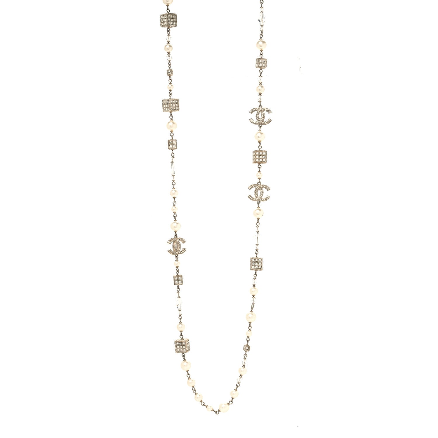 Chanel Pearl Bead Crystal CC Long Necklace Gold 1 of 5